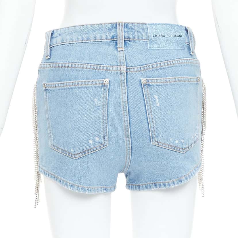 Chiara Ferragni Crystal Fringe Shorts Blue Cotton Very good condition - Box View