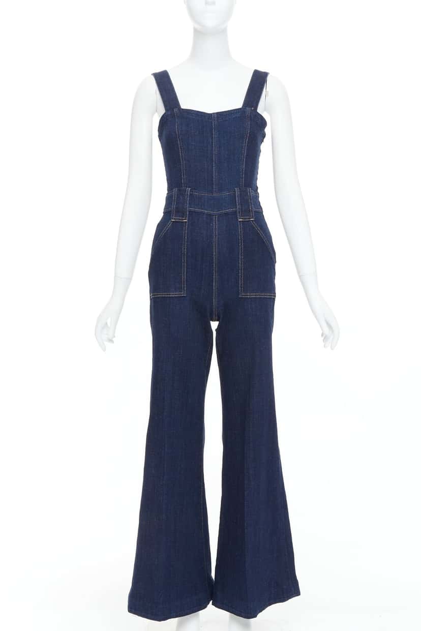 7 for All Mankind Denim Flare Dungaree Blue Cotton Very good condition - Front View