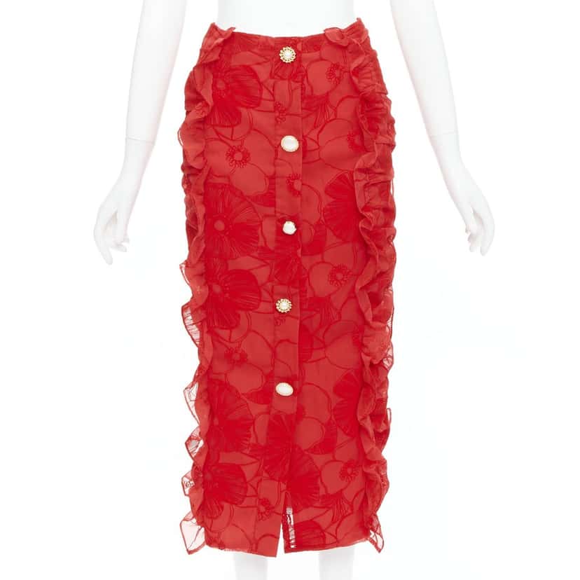 MOTHER OF PEARL Velvet Button Skirt Red Polyester Very good condition - Front View