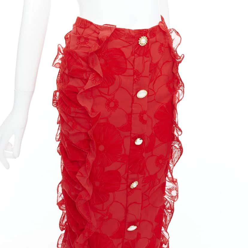 MOTHER OF PEARL Velvet Button Skirt Red Polyester Very good condition - Back View