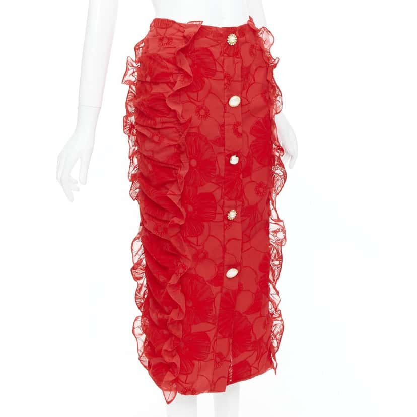 MOTHER OF PEARL Velvet Button Skirt Red Polyester Very good condition - Inside View