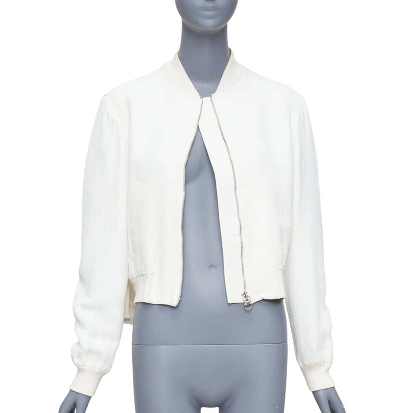 Stella McCartney White Jacquard Cropped Bomber White Fair condition - Front View