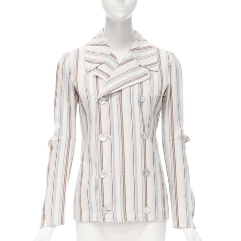 Junya Watanabe Stripe Cut Blazer Beige Cotton Good condition - Front View