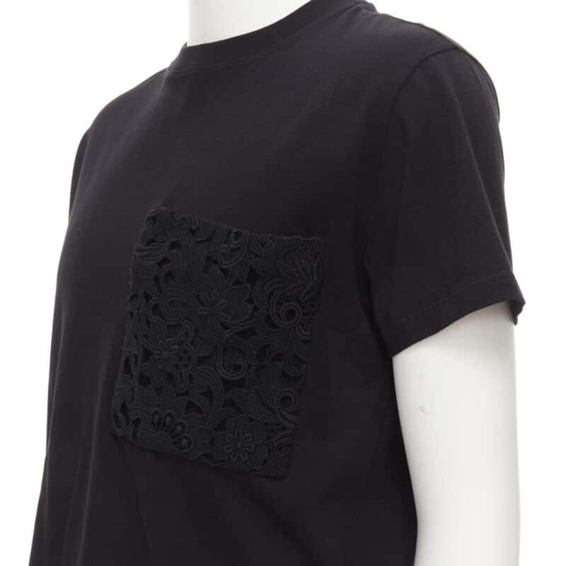VALENTINO GARAVANI Lace Pocket T-Shirt Black Cotton Never worn - Back View