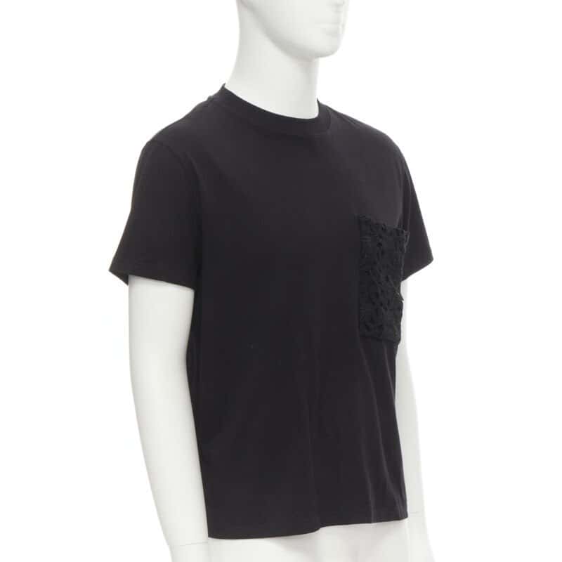 VALENTINO GARAVANI Lace Pocket T-Shirt Black Cotton Never worn - Model View