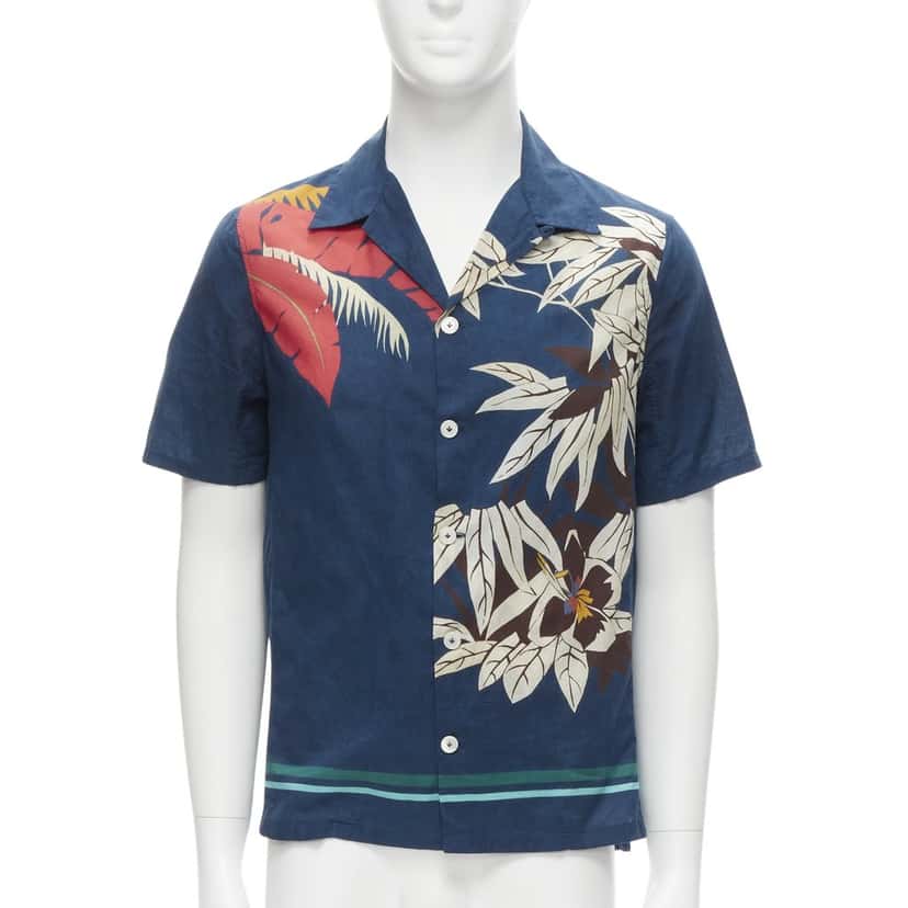 VALENTINO GARAVANI Hawaiian Floral Shirt Navy Cotton Good condition - Front View