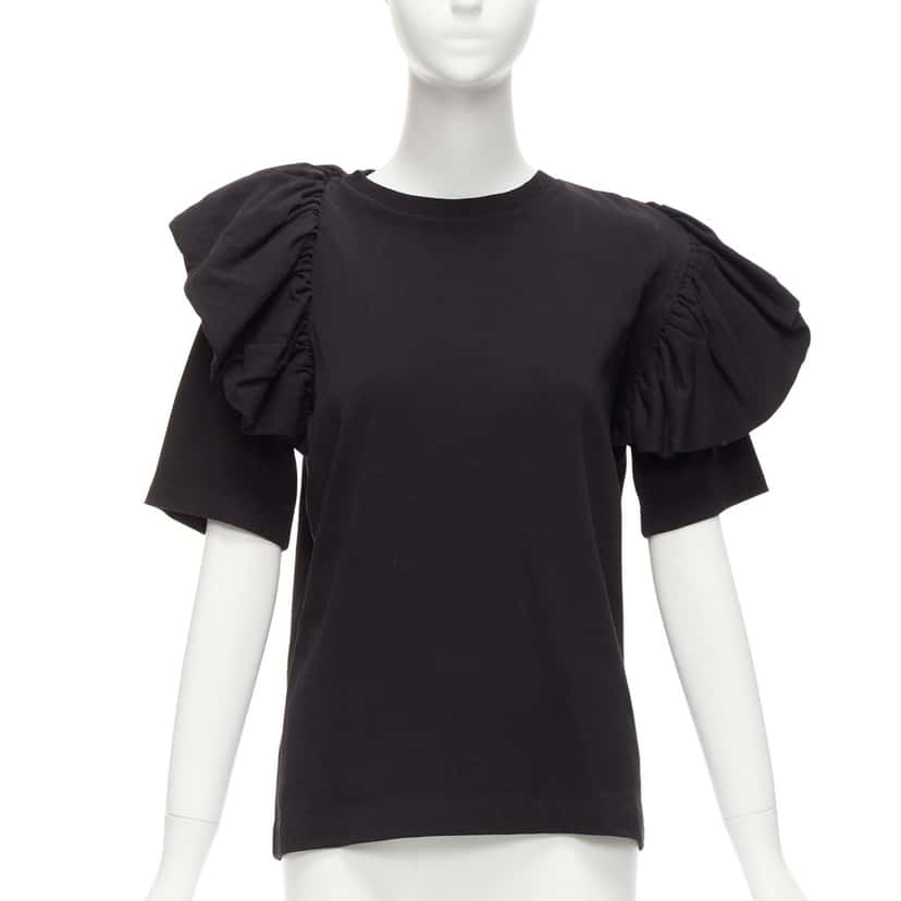 Dries Van Noten Asymmetric Ruffle Top Black Cotton Never worn - Front View
