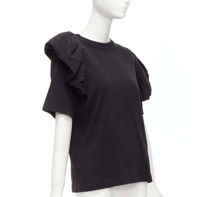 Dries Van Noten Asymmetric Ruffle Top Black Cotton Never worn - Inside View
