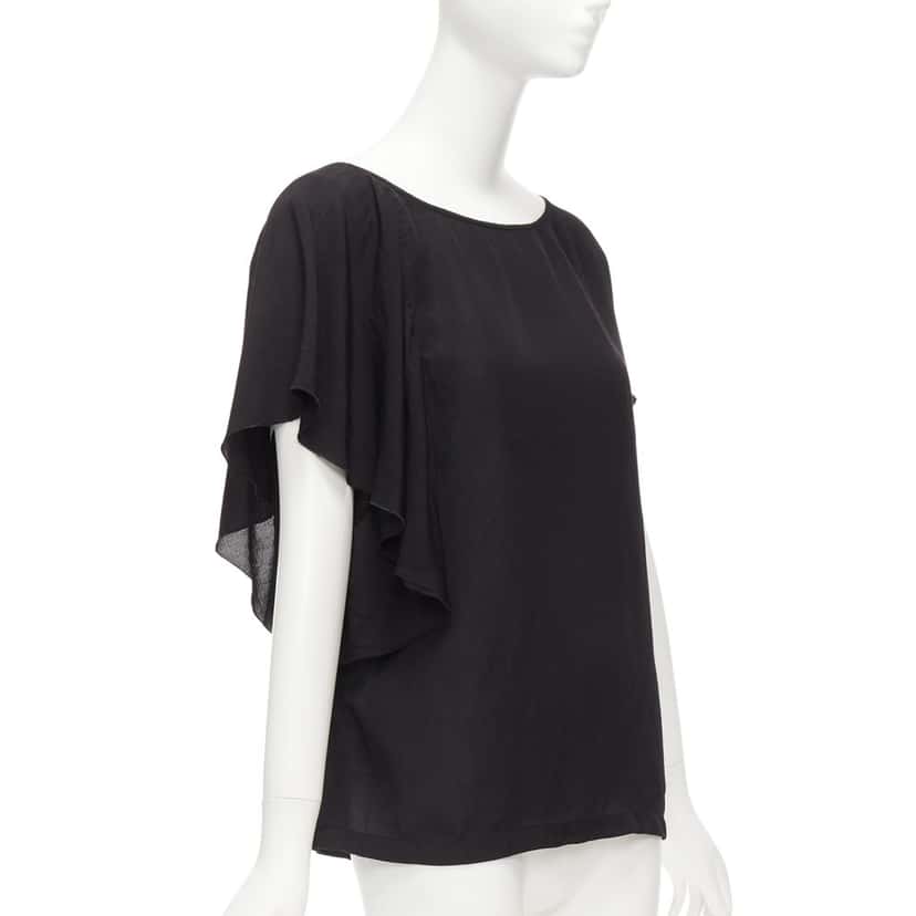 Dries Van Noten Flutter Sleeve Top Black Viscose Never worn - Front View