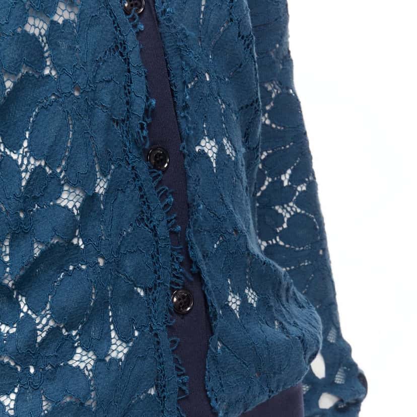 Lanvin Floral Lace Cardigan Blue Silk Never worn - Back View