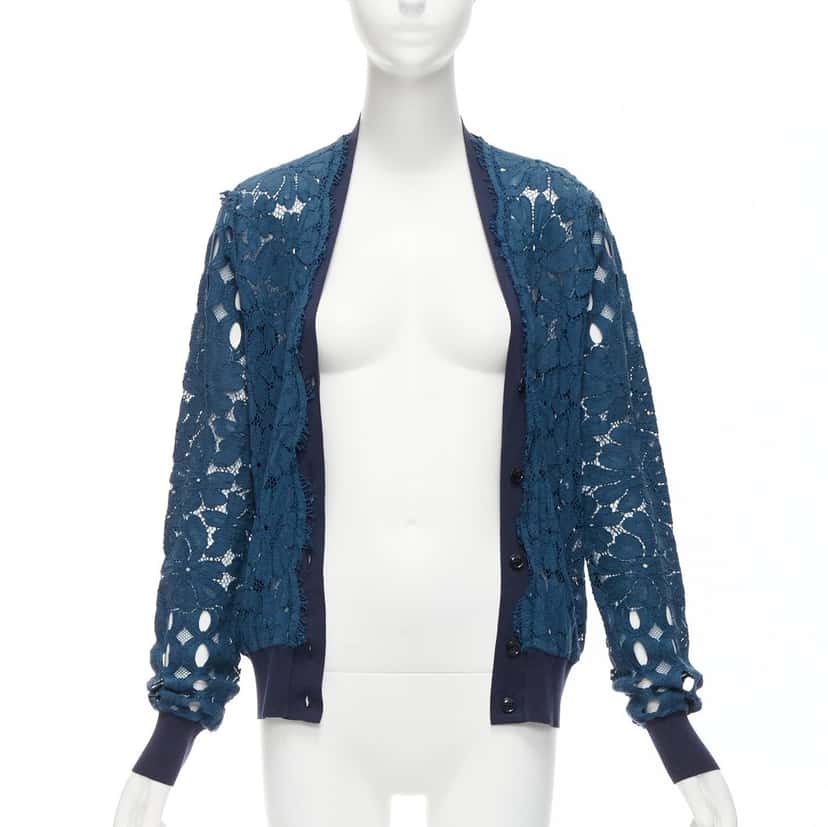 Lanvin Floral Lace Cardigan Blue Silk Never worn - Inside View