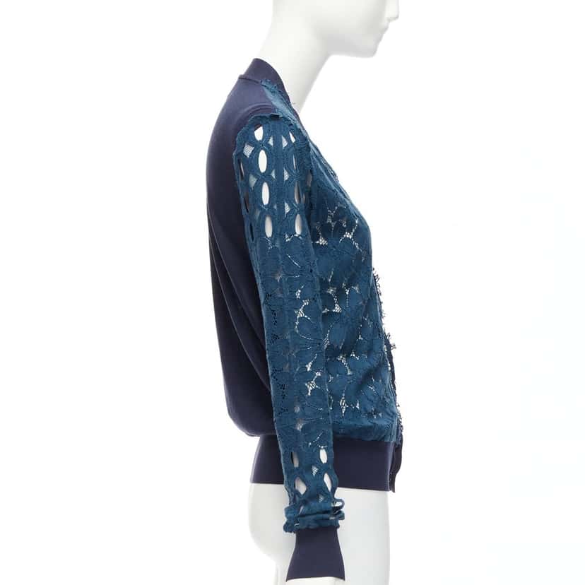 Lanvin Floral Lace Cardigan Blue Silk Never worn - Box View