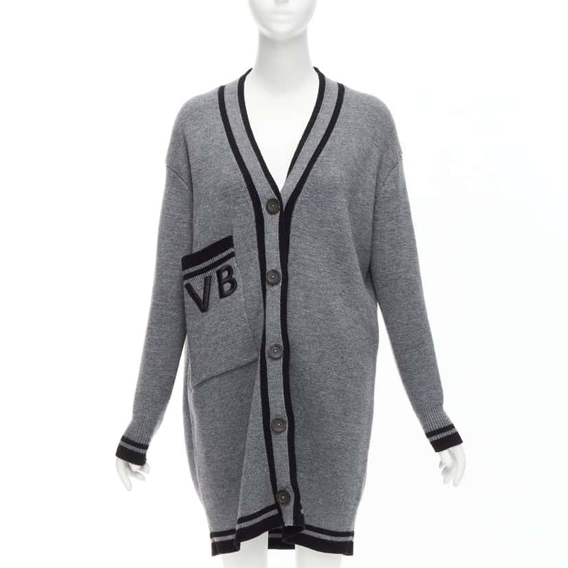 VICTORIA, VICTORIA BECKHAM Logo Oversized Cardigan Black Wool Very good condition - Front View