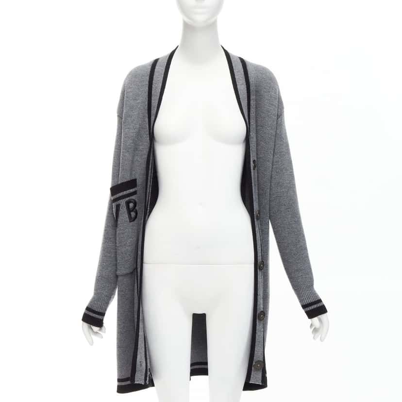 VICTORIA, VICTORIA BECKHAM Logo Oversized Cardigan Black Wool Very good condition - Inside View