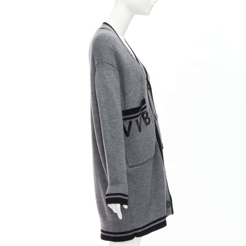 VICTORIA, VICTORIA BECKHAM Logo Oversized Cardigan Black Wool Very good condition - Box View