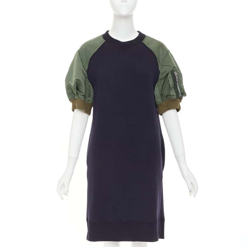 Sacai Sponge Sweat x MA-1 Dress Green Cotton Good condition - Front View