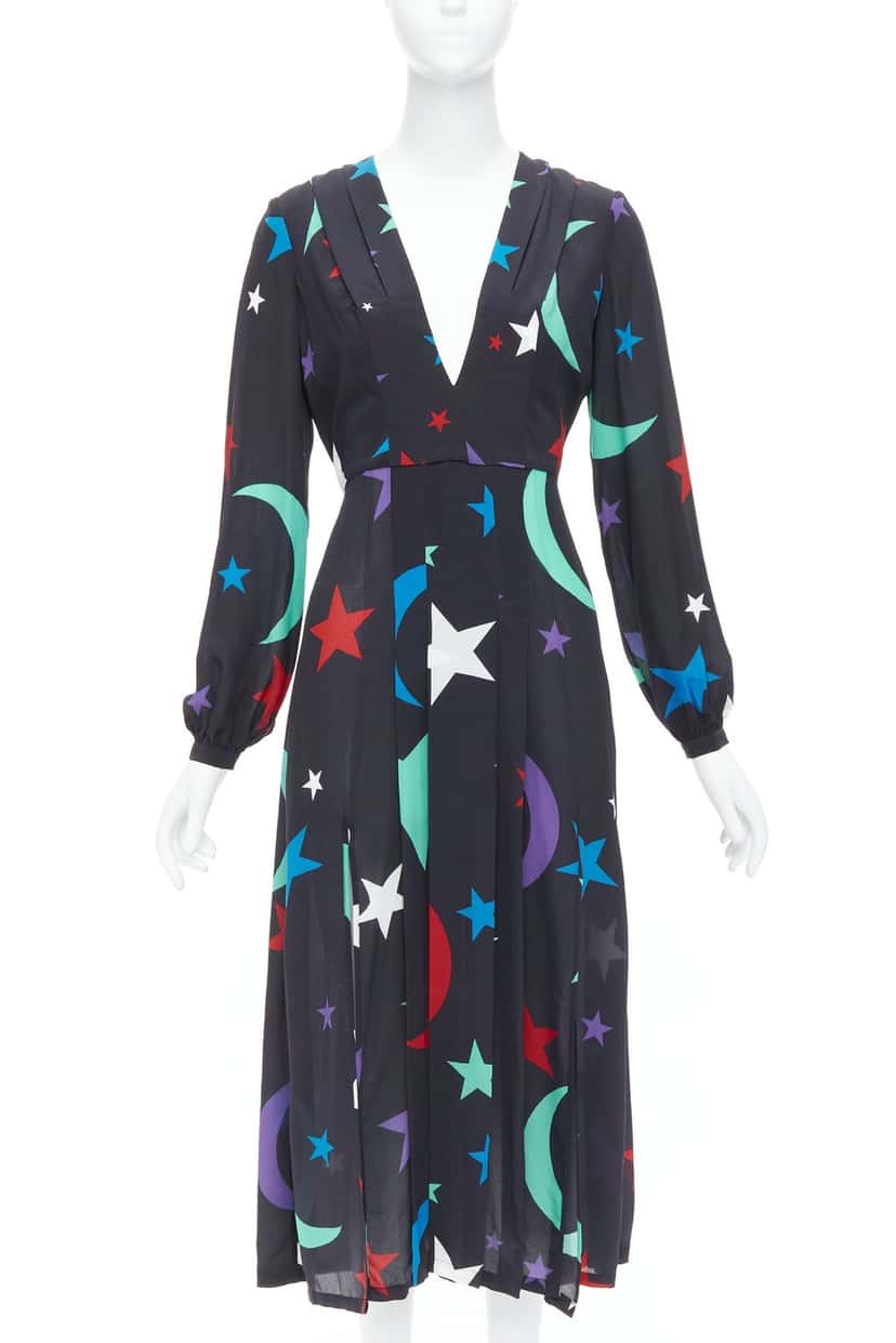 Rixo Star Print Dress Black Silk Good condition - Front View