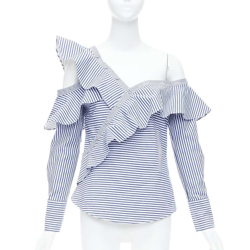 SELF-PORTRAIT Striped Ruffle Top White Cotton Never worn - Front View