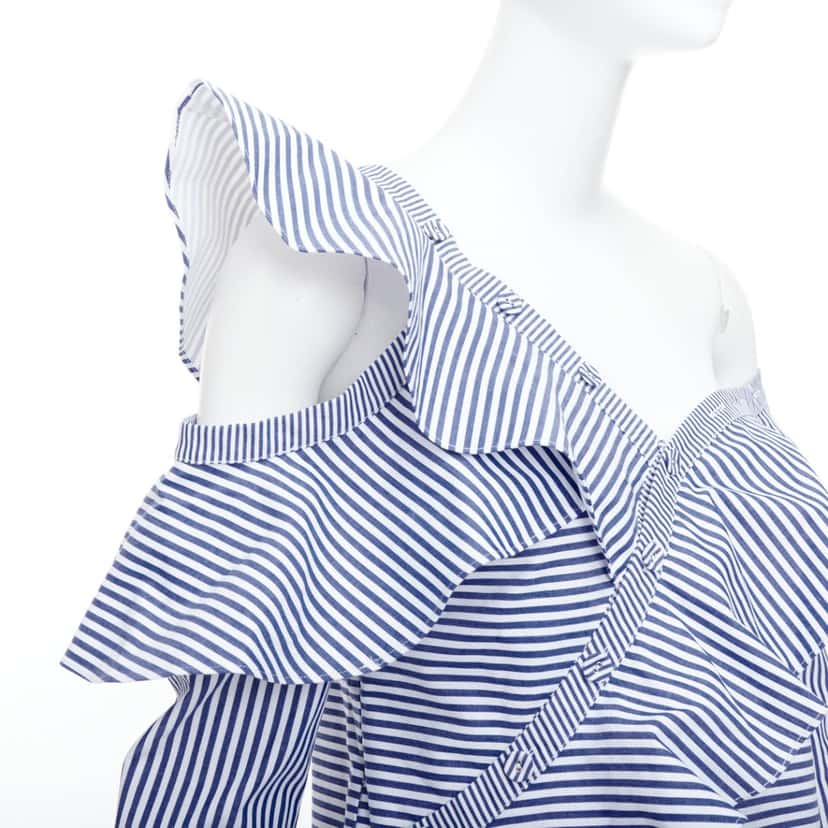 SELF-PORTRAIT Striped Ruffle Top White Cotton Never worn - Back View