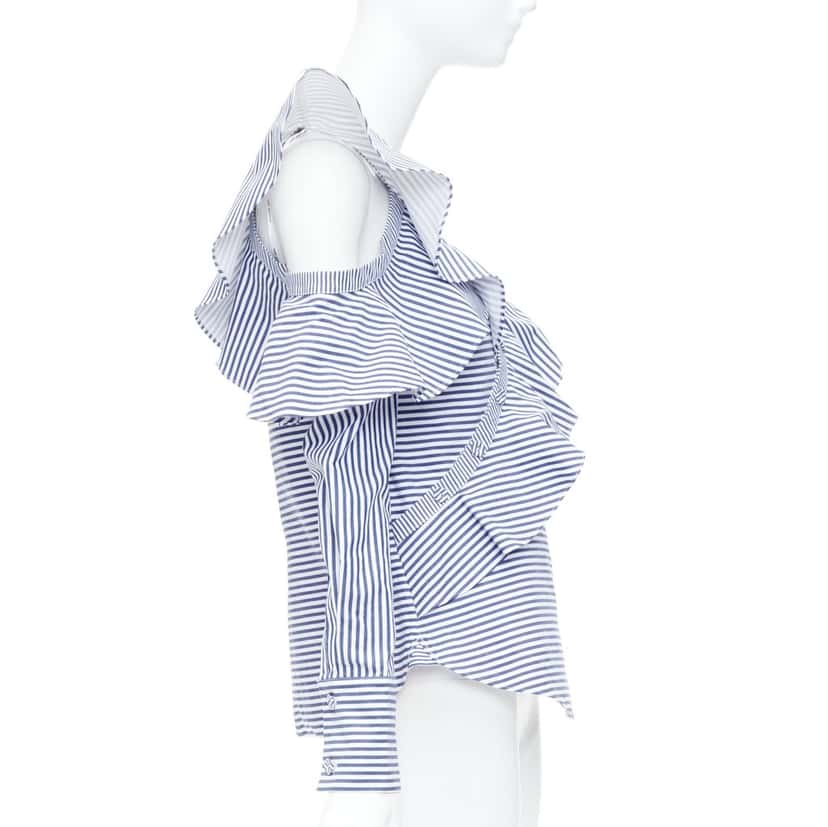 SELF-PORTRAIT Striped Ruffle Top White Cotton Never worn - Model View