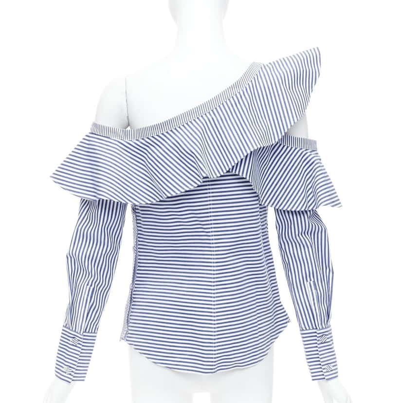 SELF-PORTRAIT Striped Ruffle Top White Cotton Never worn - Box View