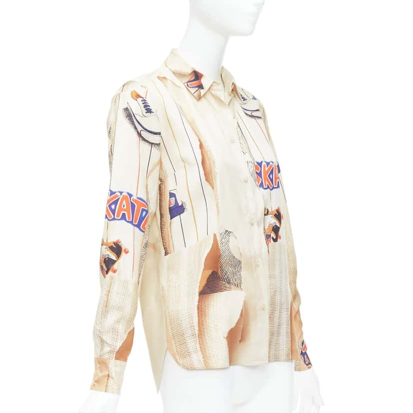 Stella McCartney Skate Print Shirt Beige Silk Never worn - Inside View