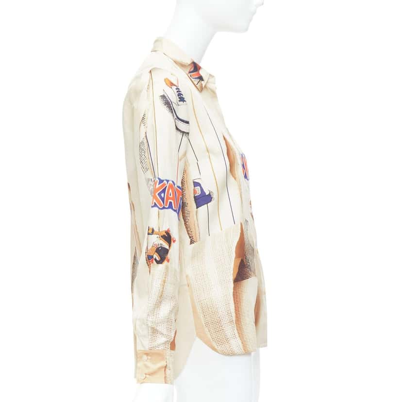 Stella McCartney Skate Print Shirt Beige Silk Never worn - Model View