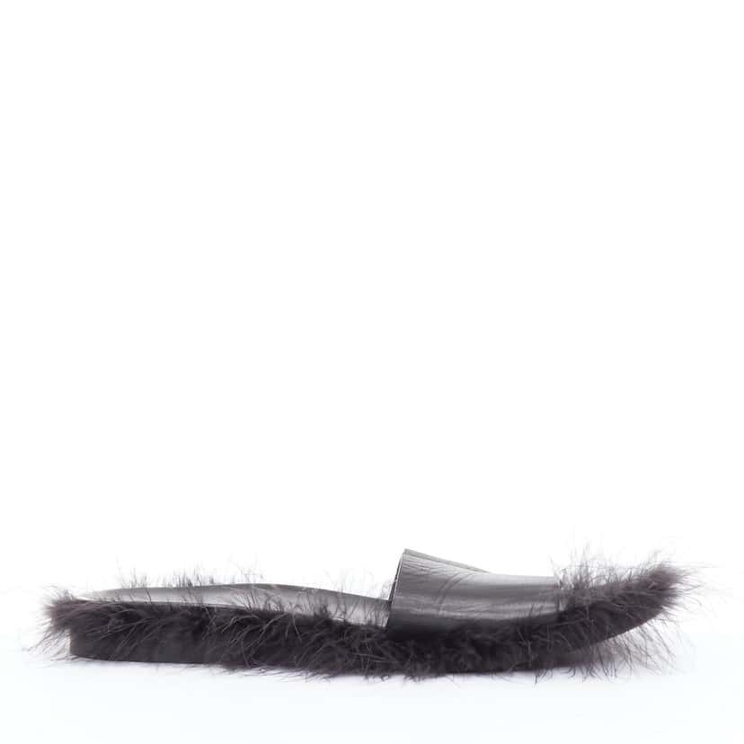 Simone Rocha Feather Trimmed Slides Black Leather Good condition - Inside View