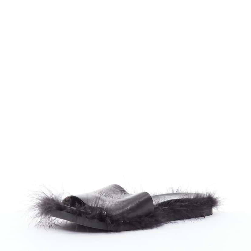 Simone Rocha Feather Trimmed Slides Black Leather Good condition - Model View