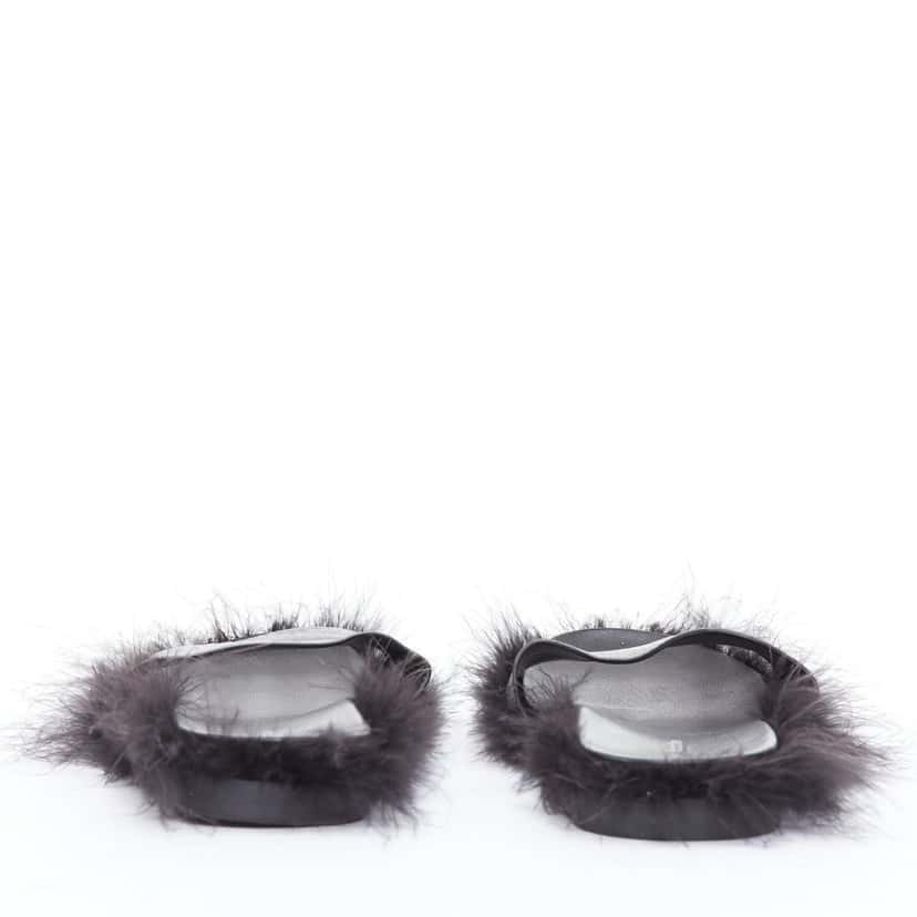 Simone Rocha Feather Trimmed Slides Black Leather Good condition - Box View