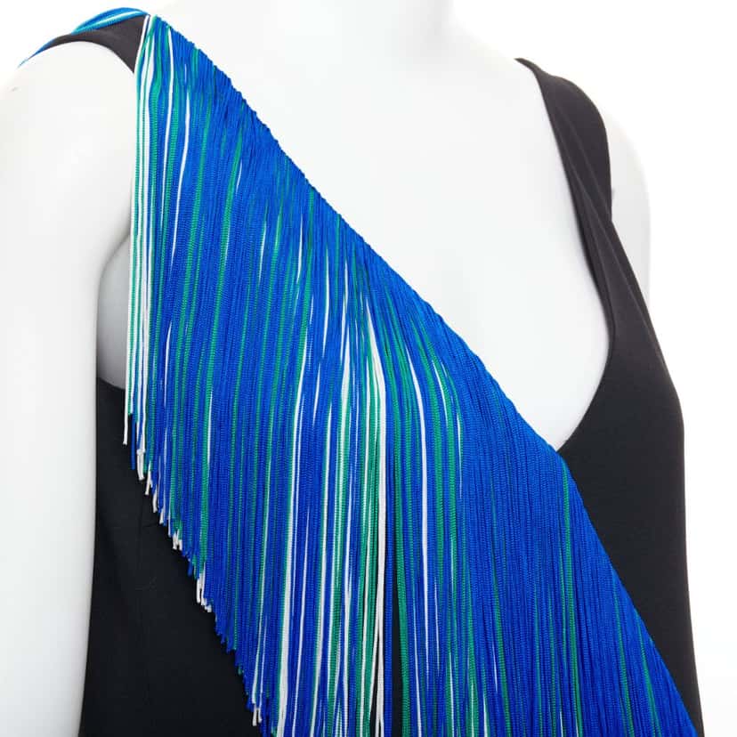 Christopher Kane V SM Asymmetric Fringing Strip Black Viscose Never worn, with tag - Back View