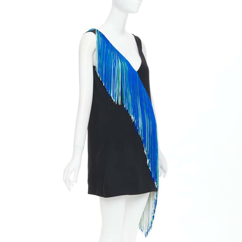 Christopher Kane V SM Asymmetric Fringing Strip Black Viscose Never worn, with tag - Inside View