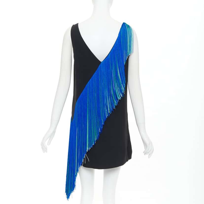 Christopher Kane V SM Asymmetric Fringing Strip Black Viscose Never worn, with tag - Box View