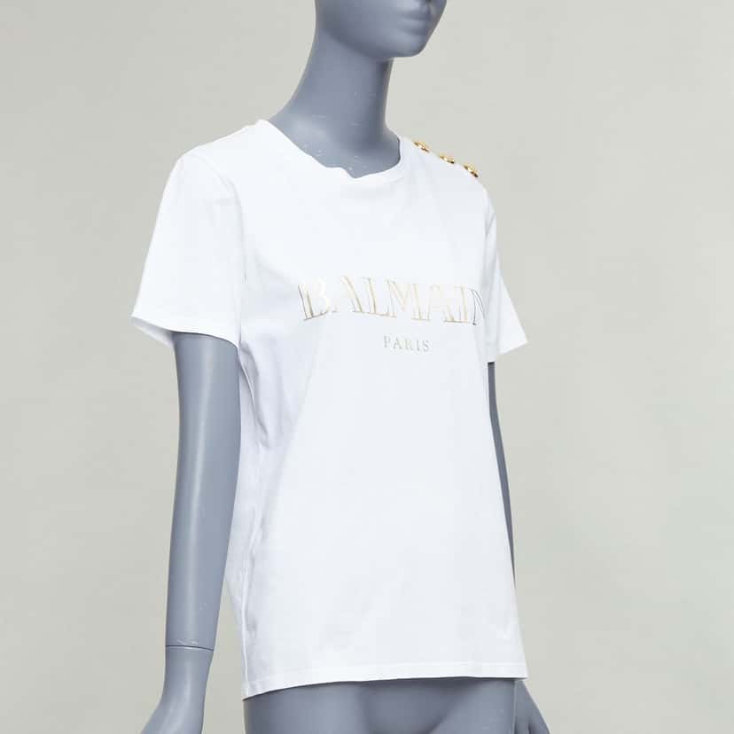 Balmain Gold Foil Logo Tee White Cotton Good condition - Inside View