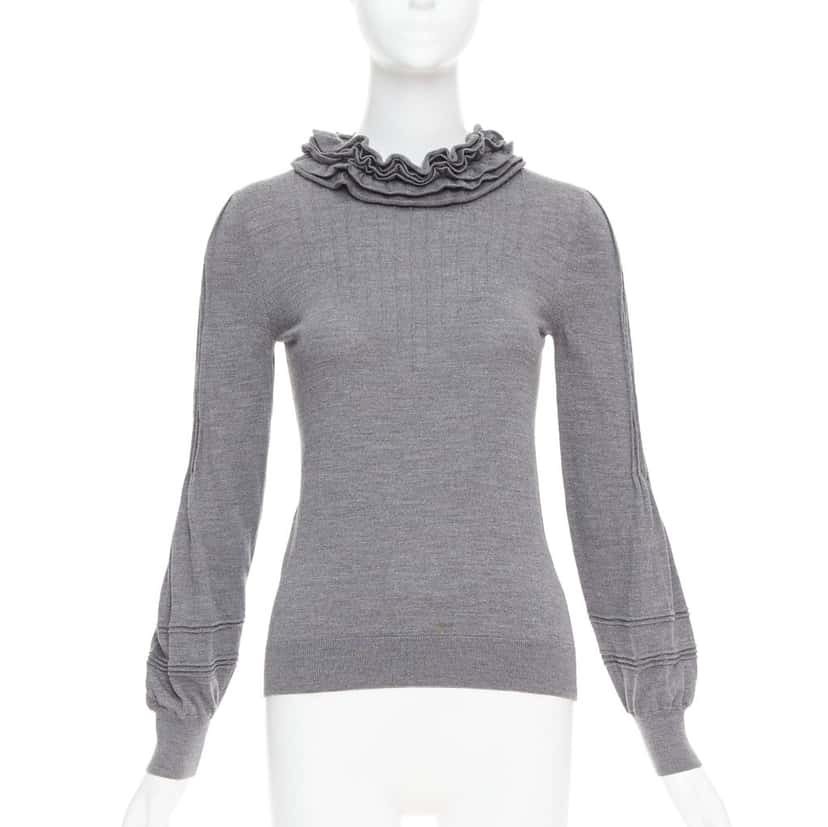 Fendi Ruffle Collar Sweater Grey Wool Fair condition - Front View