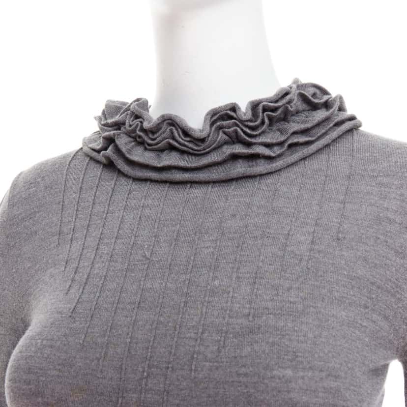Fendi Ruffle Collar Sweater Grey Wool Fair condition - Back View
