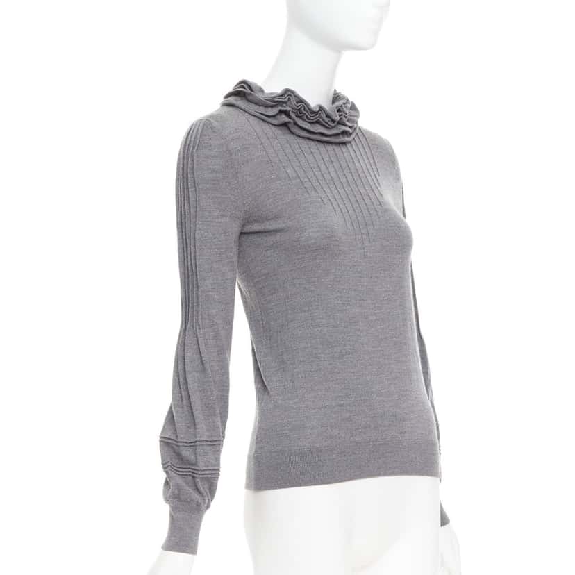 Fendi Ruffle Collar Sweater Grey Wool Fair condition - Inside View