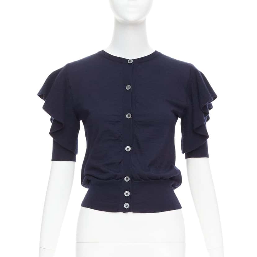 Viktor & Rolf Ruffle Sleeve Cardigan Navy Cashmere Very good condition - Front View