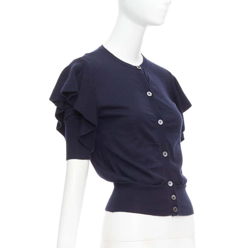 Viktor & Rolf Ruffle Sleeve Cardigan Navy Cashmere Very good condition - Model View