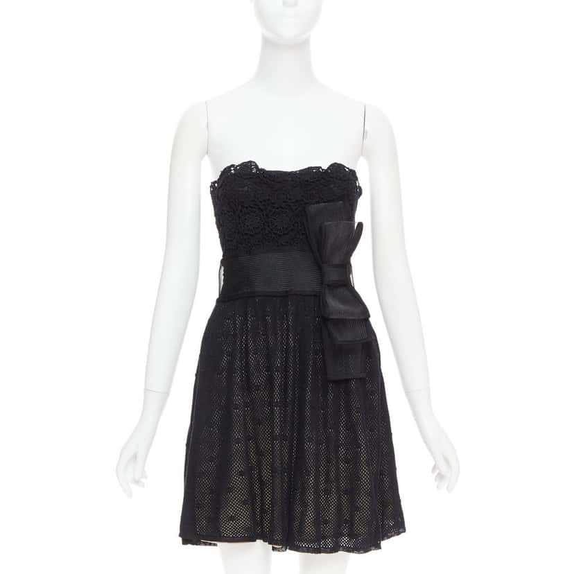 RED VALENTINO GARAVANI Bow Embellished Dress Black Cotton Very good condition - Front View