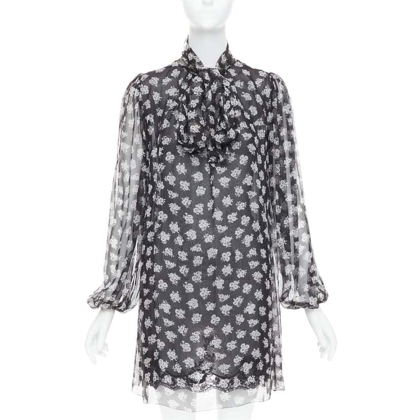 DOLCE & GABBANA Floral Sheer Dress Black Silk Fair condition - Front View