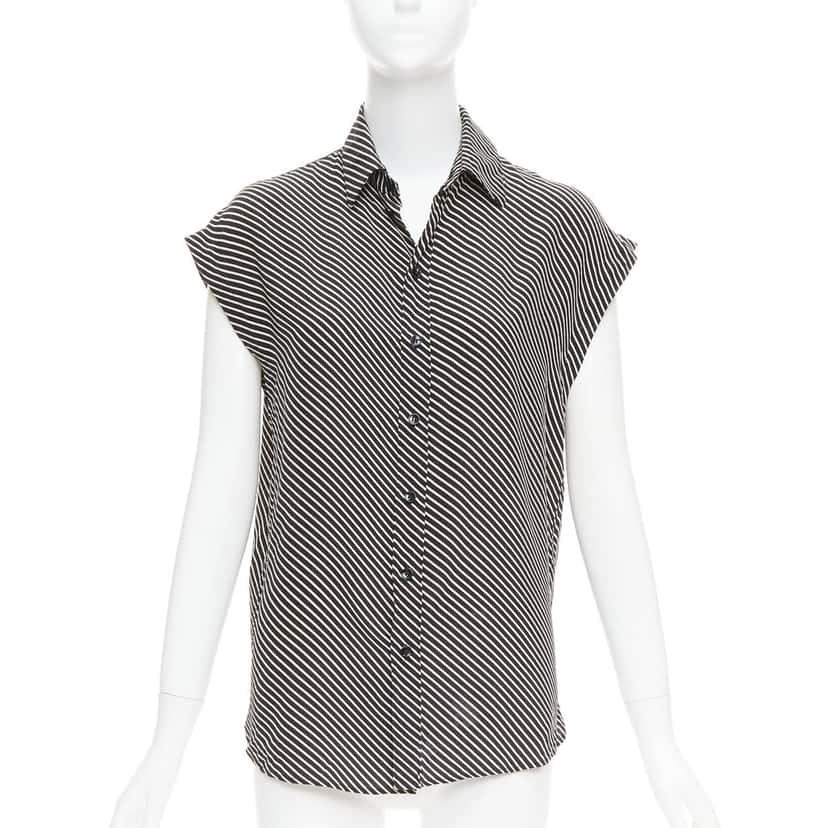 Saint Laurent Striped Sleeveless Top Black Silk Very good condition - Front View
