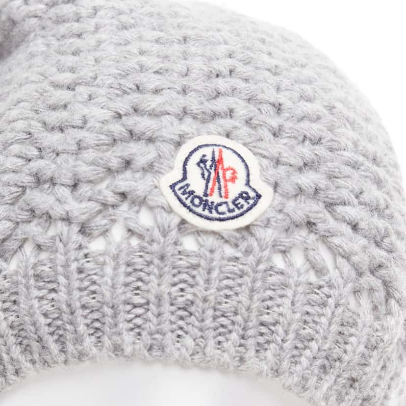 Moncler Fur Pom Knit Beanie Grey Very good condition - Back View