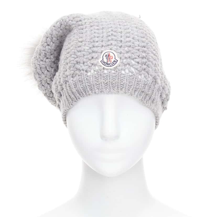 Moncler Fur Pom Knit Beanie Grey Very good condition - Inside View