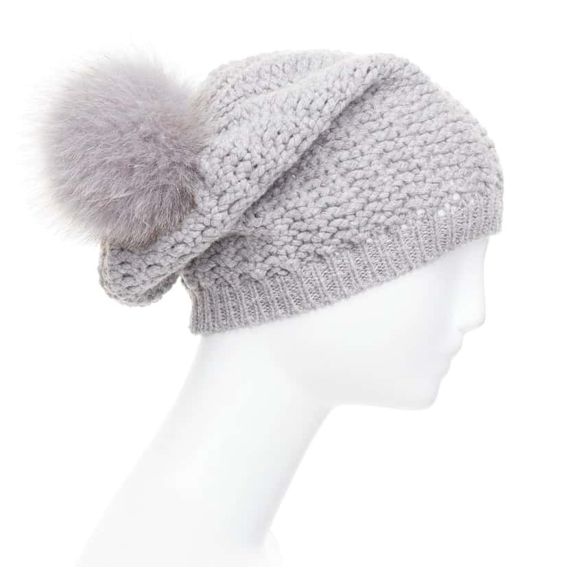 Moncler Fur Pom Knit Beanie Grey Very good condition - Model View