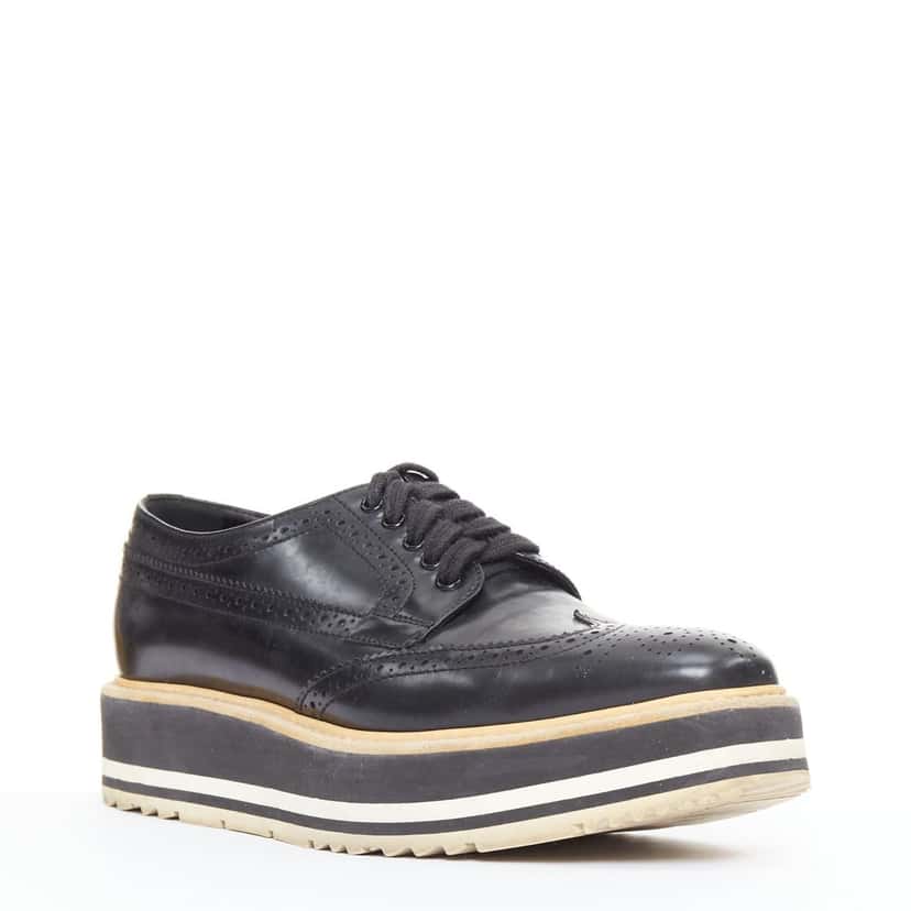 Prada Platform Brogue Oxfords Black Leather Good condition - Back View