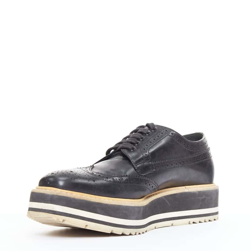 Prada Platform Brogue Oxfords Black Leather Good condition - Inside View