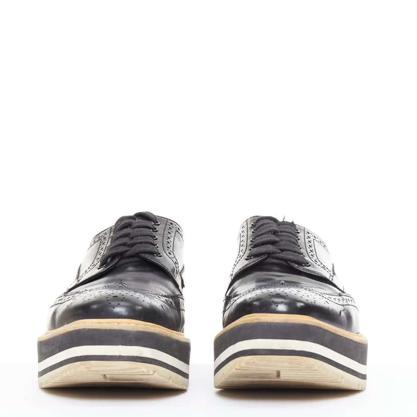 Prada Platform Brogue Oxfords Black Leather Good condition - Model View