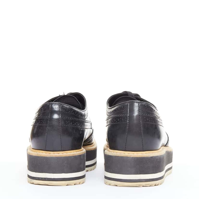 Prada Platform Brogue Oxfords Black Leather Good condition - Box View