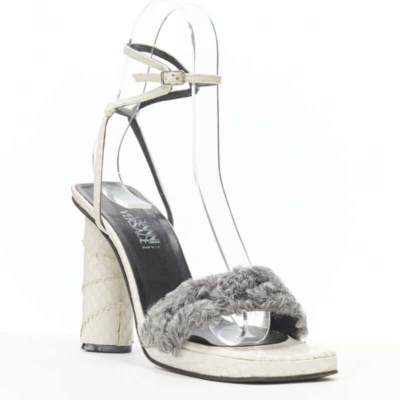 Gianni Versace Shearling Cone Sandals White Leather Very good condition - Back View